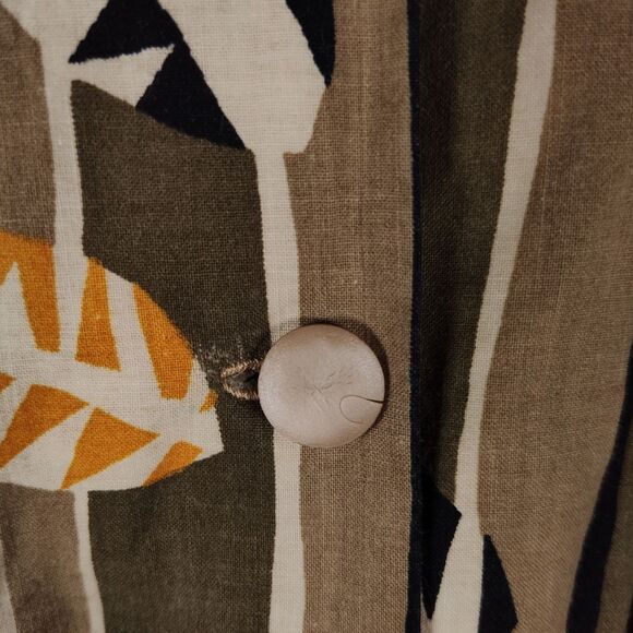 Vintage 80s Dolman Sleeve Midi Dress Size L Striped Leaf Safari Print - Picture 10 of 11